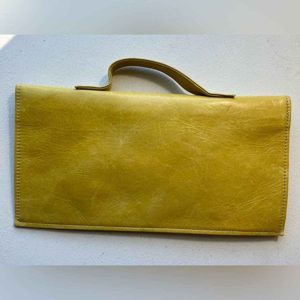 Julie Feldman Purse Elegant Yellow Leather Clutch Handbag Comic Strip Handmade - Picture 5 of 6